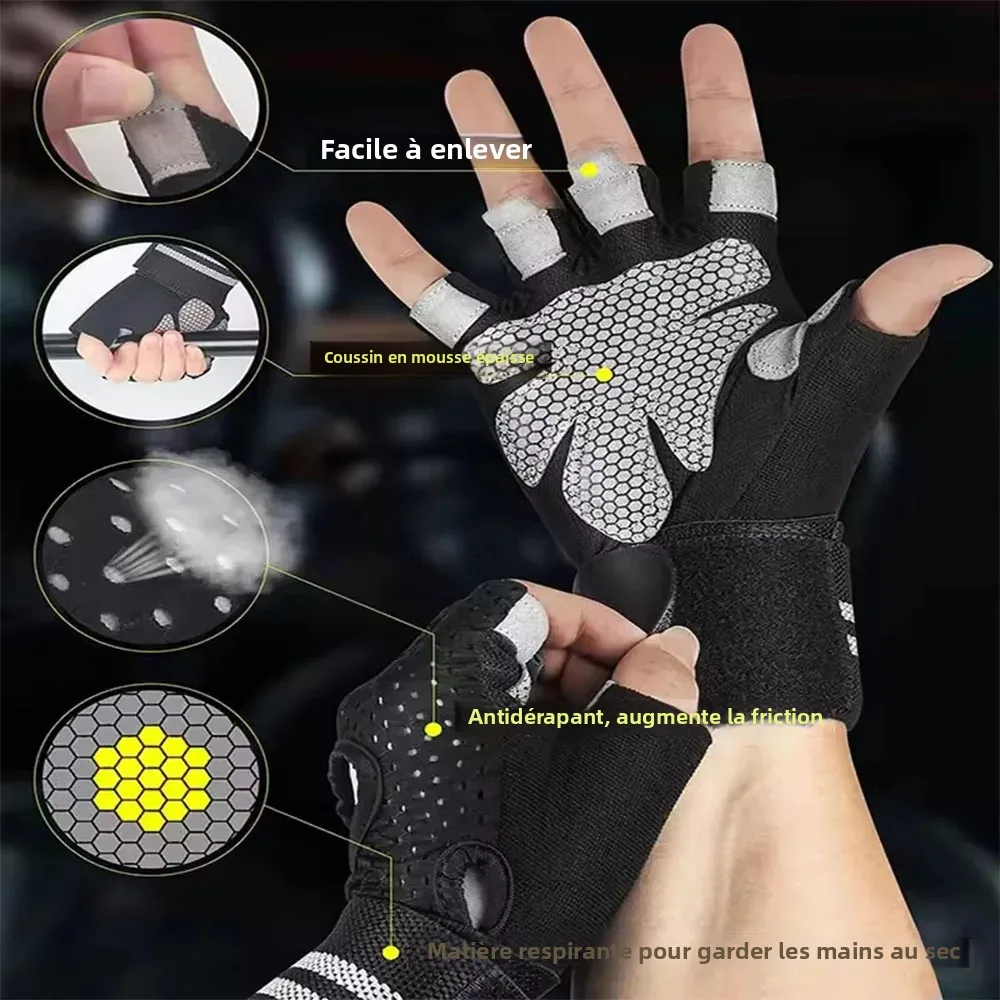 زوج واحد من قفازات اللياقة البدنية نصف إصبع للرجال والنساء مع لف المعصم ودعم كروسفيت ومعدات رفع الأثقال القوية #3