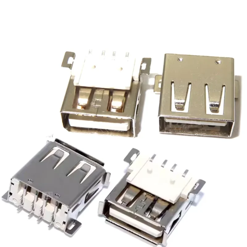 10PCS USB Type A Standard Port Female Solder Jacks USB-A type SMT onnector PCB Socket  4Pin Flat Edge/Curling Edge