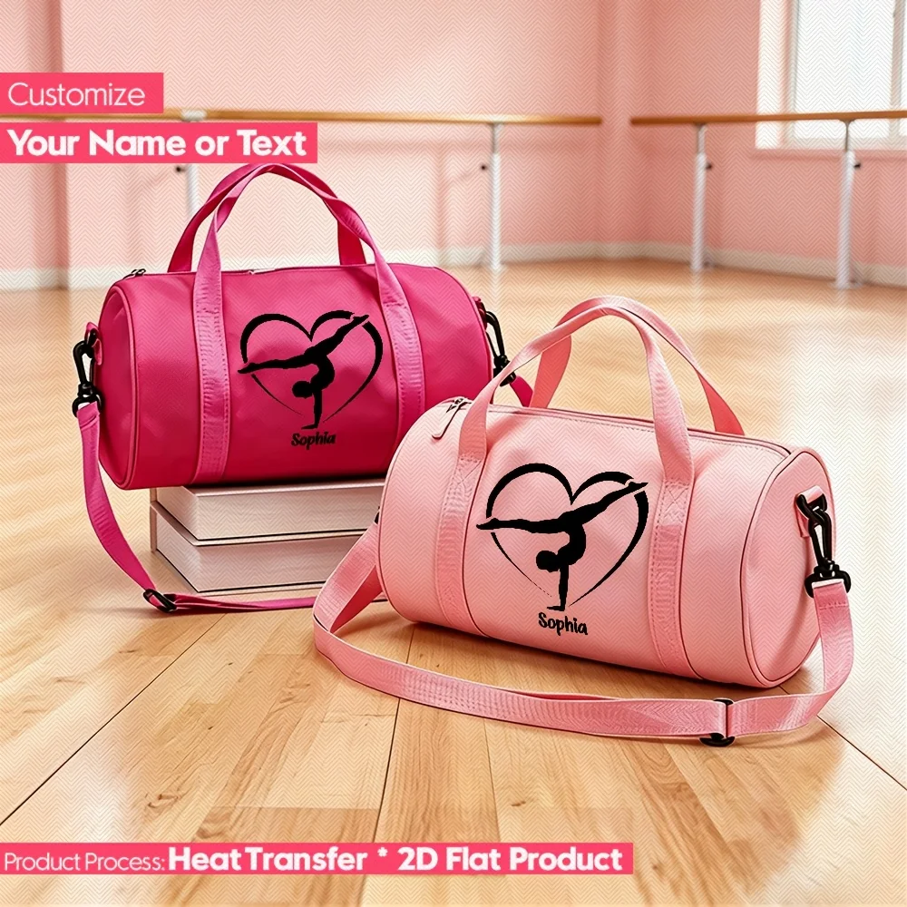Custom Personalized Name Women'S Pink Crossbody Bag, Gymnastics Heart Design Gym Yoga Dance Sport Duffel Bag - Large-Capacity