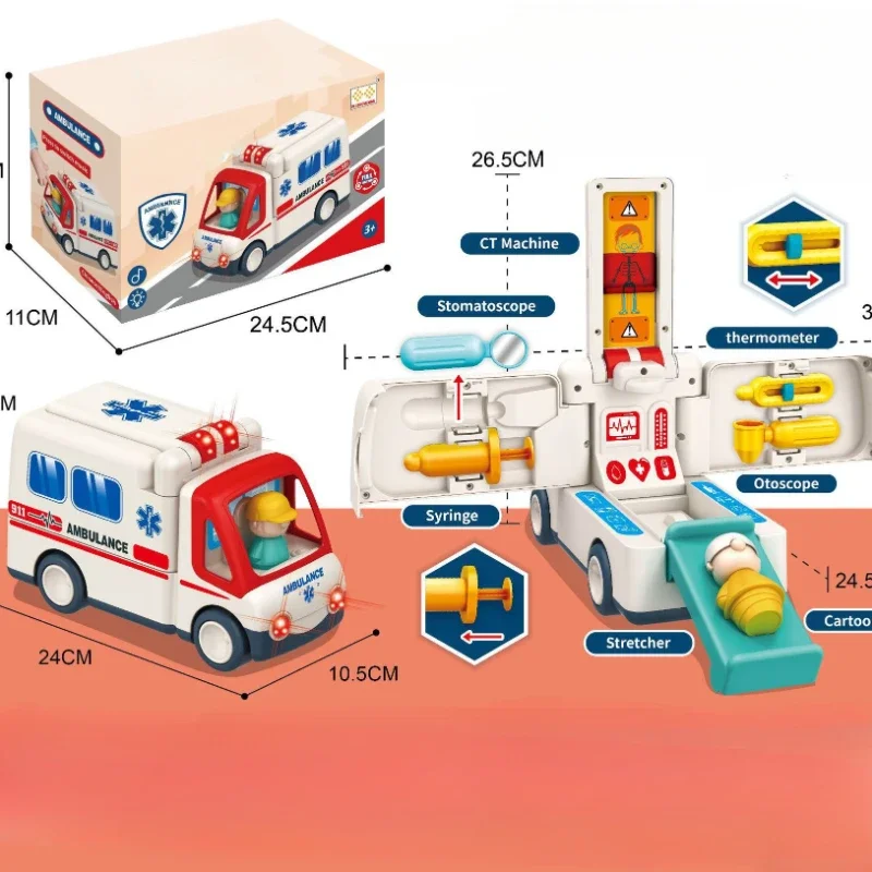 Universal Ambulância Toy Car para meninos e meninas, Baby Glow, Novel e Brinquedos Interessantes, Jogos para Hospital, Pretend Play, Acessórios Médicos