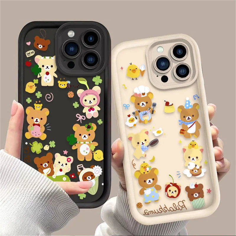 جميل R-Rilakkuma الدب قضية الهاتف آيفون 16 16E 15 14 13 12 11 برو ماكس X XS X S ماكس XR SE 2020 SE4 7 8 غطاء مقاوم للصدمات