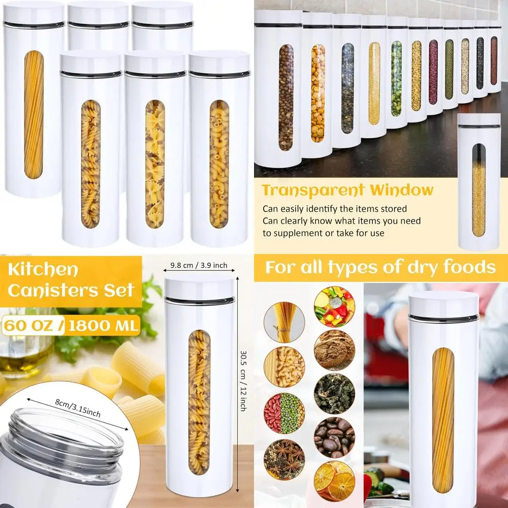 

Airtight 6-Piece Kitchen Canister Set with Glass Windows, Stainless Steel Containers for Coffee, Sugar, Tea, Flour, Spices, and