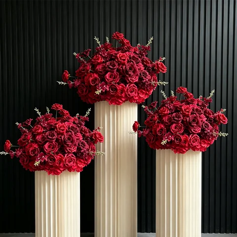 Dark red Artificial Table Centerpiece Flower Ball 5D Wedding Reception Decor Accessories Rose hydrangea Arrangement Floral props