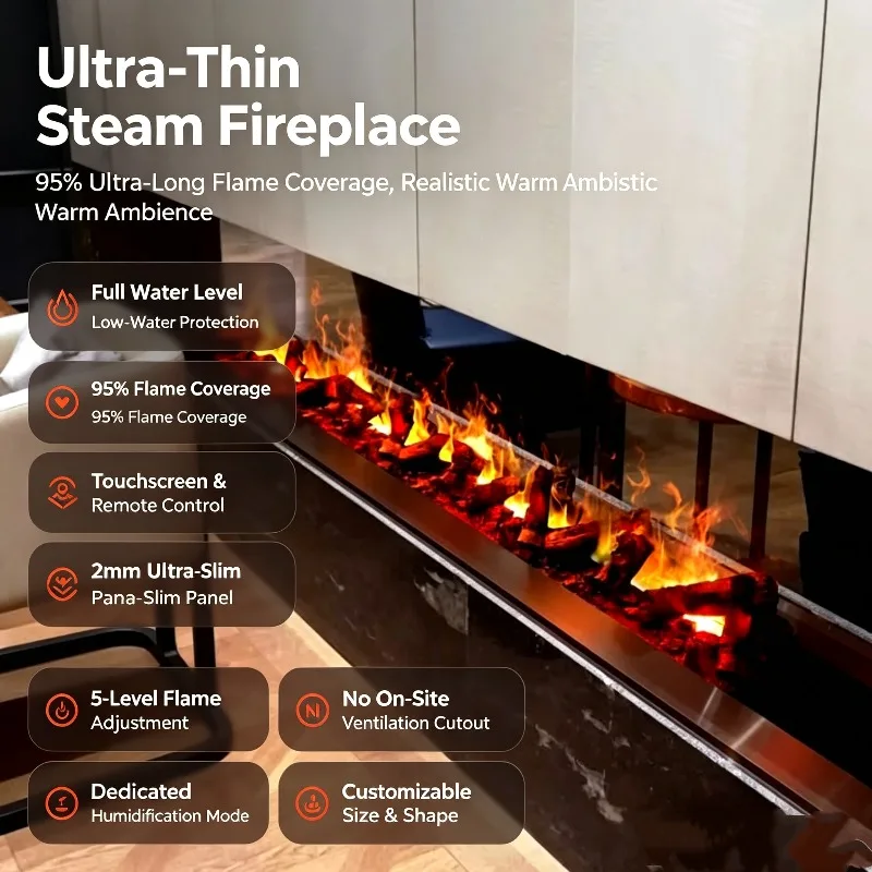 Electric Smart App-Controlled Customizable Modern Style 9 Flame Color Hotel/Home Use Digital Water Vapor Steam Fireplace