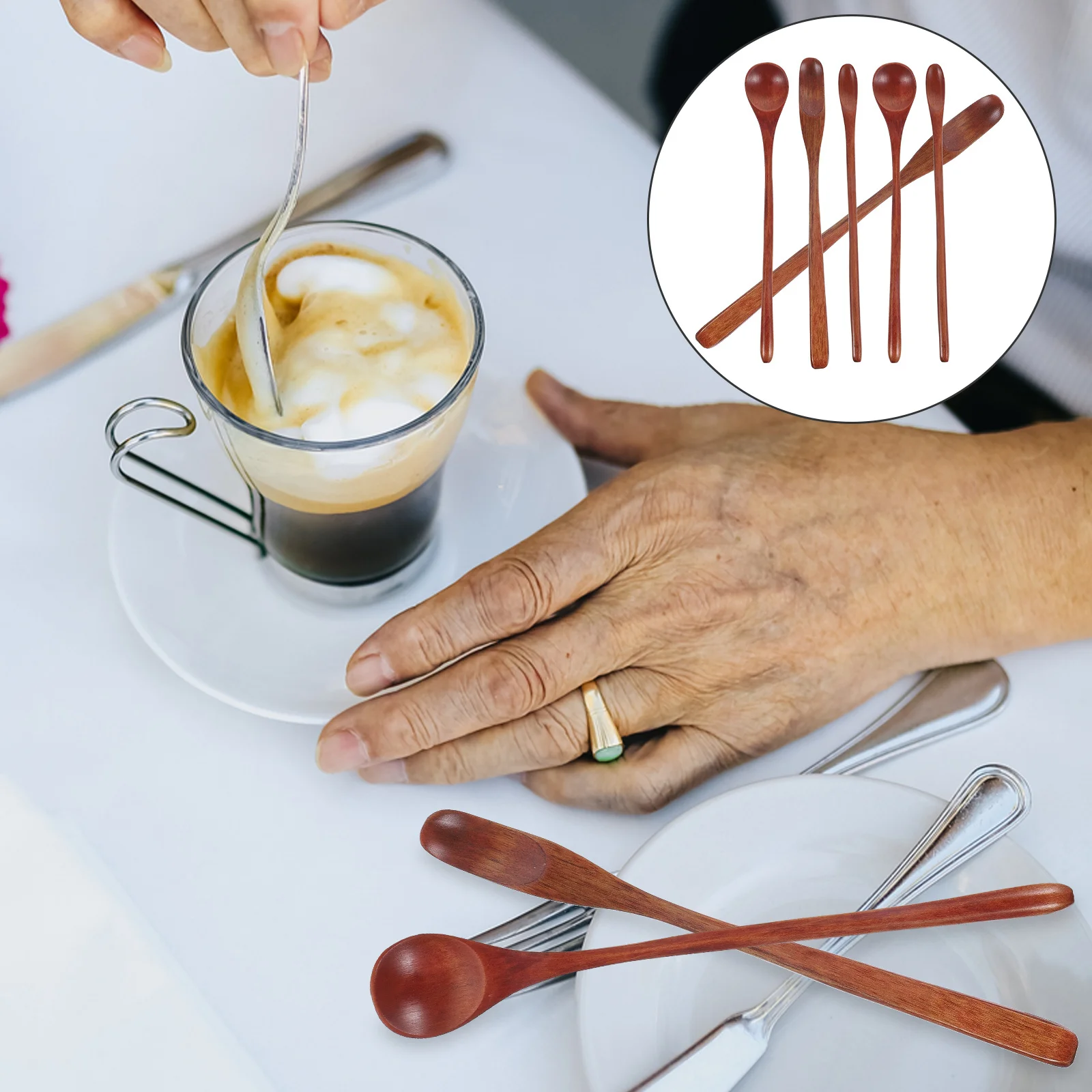 

6Pcs Coffee Stirring Spoons Wooden Long Handle Mixing Rods Honey Dippers Beverage Stirrers Wooden Coffee Stirrers