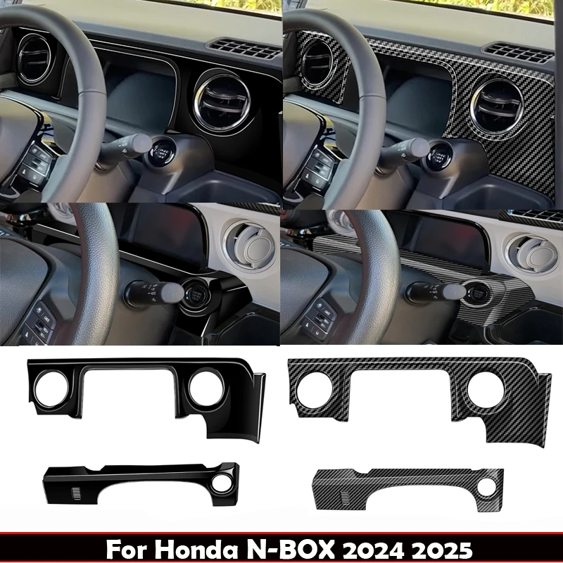 RHD for Honda N-Box JF5 JF6 2024 2025 Carbonfiber Front Dashboard Instrument Meter Display Screen One Button Start Panel Cover