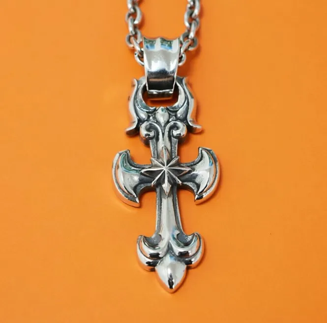 Japanese and Korean trendy accessories, handsome chain pendant, internet celebrity S925 sterling silver cross necklace, men's tr