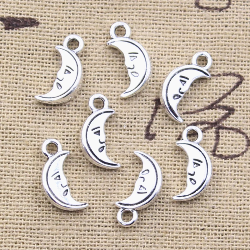 50pcs Charms Lovley Moon Face 14x7mm Antique Silver Color Pendants DIY Crafts Making Findings Handmade Tibetan Jewelry