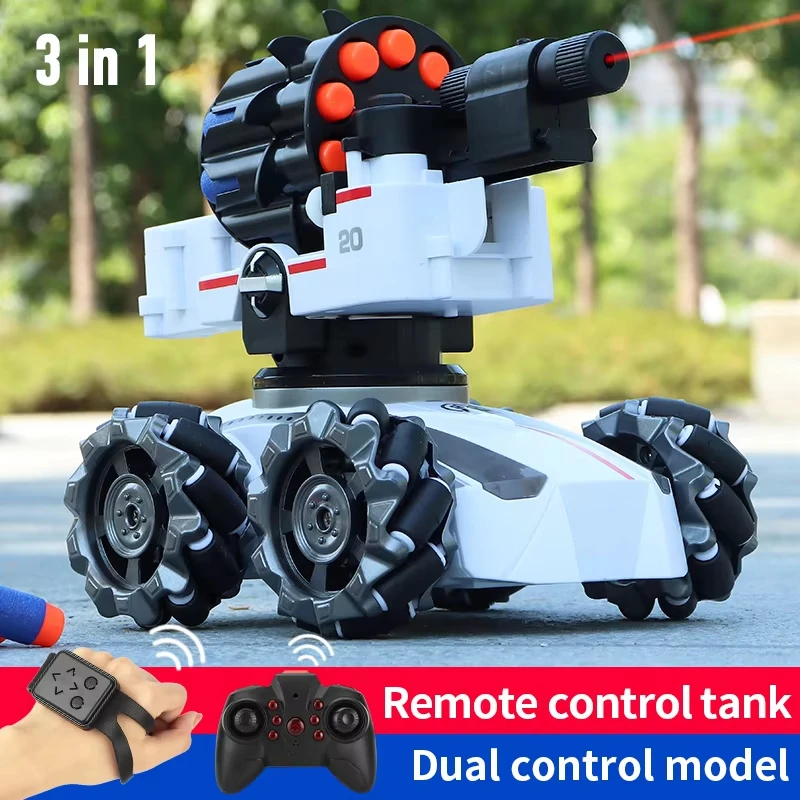 New 3in1 2.4G 4WD RC Tank Water Bomb Watch Gesture Sensing Off-road Drift Remote Control Tank With Music Light RC Car Kids Toys