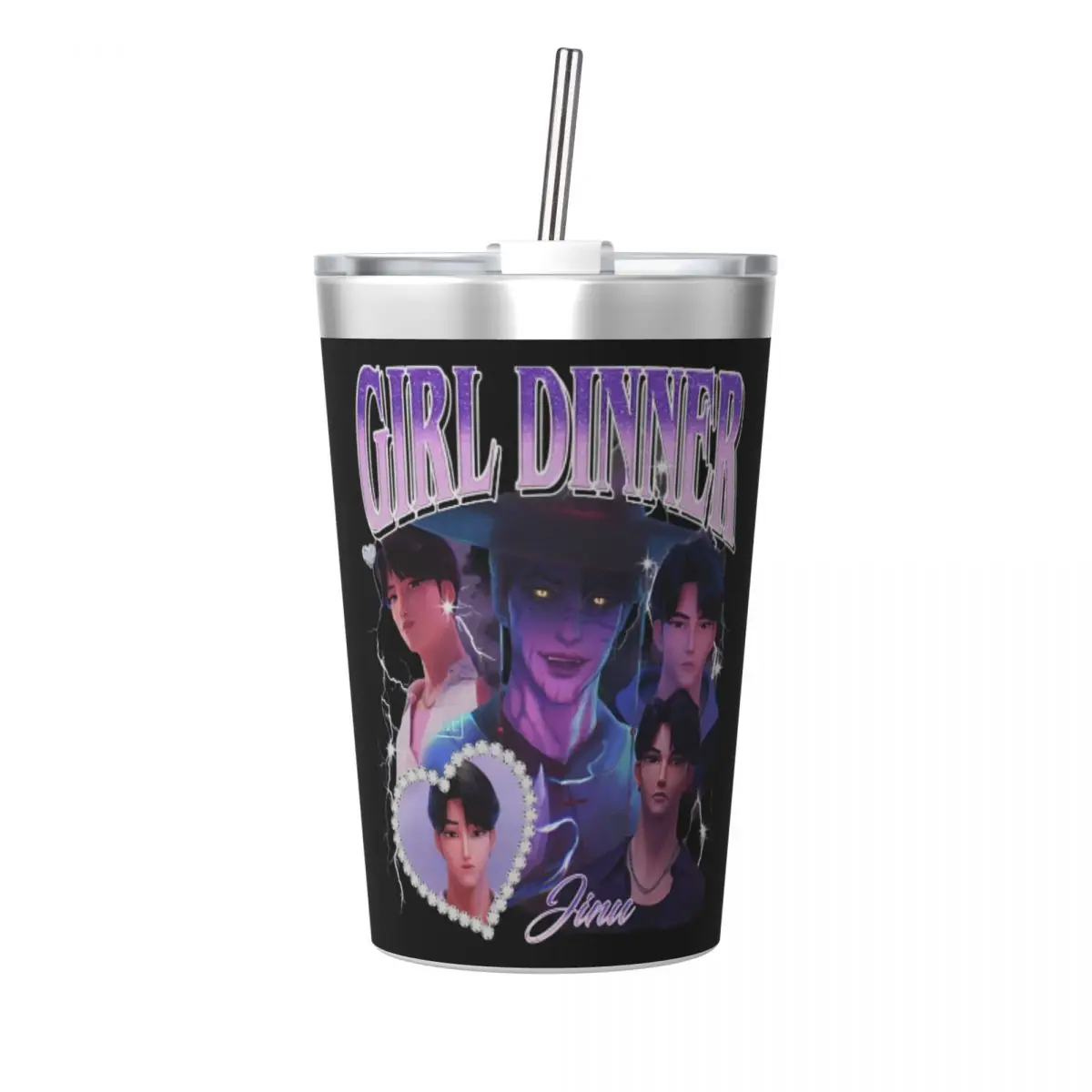 

Kpop Demon Hunters Girl Dinner Villain Tumbler 12oz for Kids Stainless Steel Double Wall Vacuum Insulated Cup With Straw