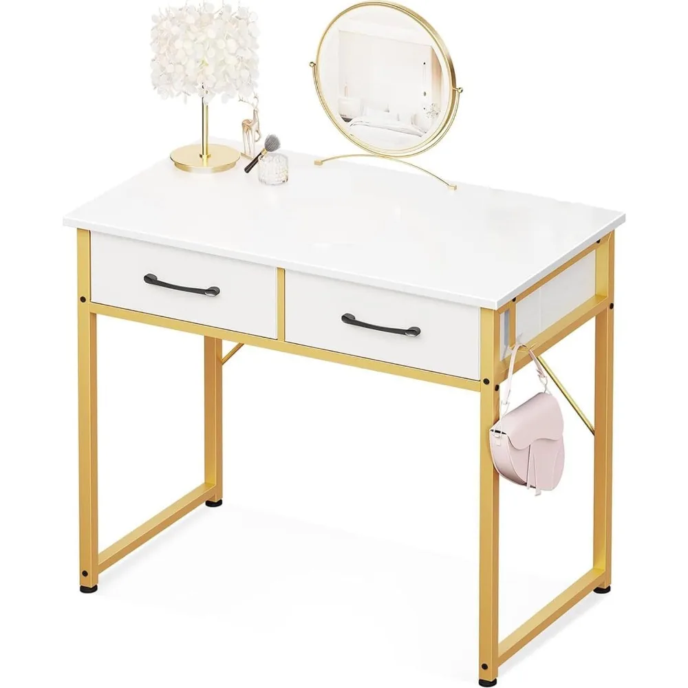 

casaottima 32 inch small dressing vanity desk with 2 drawers & headphone hook, makeup vanity desk for bedroom without mirror,mod