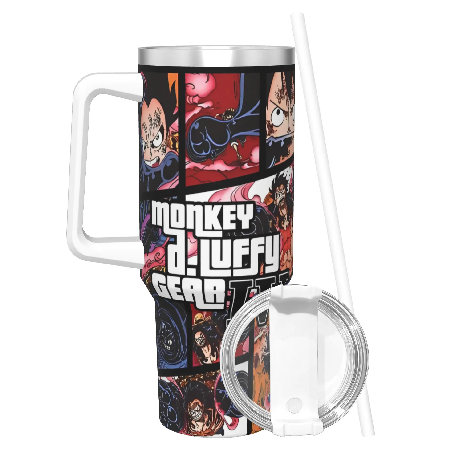 

Изолированный стакан Gear IV Luffy с соломинкой, кофейные кружки из нержавеющей стали, чашки для горячих и холодных напитков с двойными стенками, 40 унций