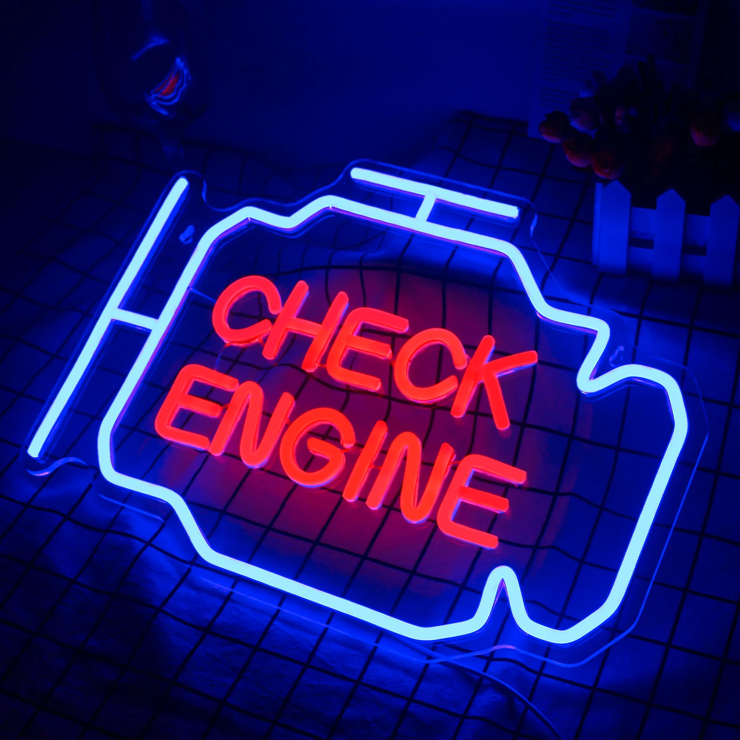 Imagem -05 - Check Engine Neon Light Sign para Wall Decor Led Garage Signs Wall Art Presentes para Homem Caverna Loja Oficina Decoração de Festa