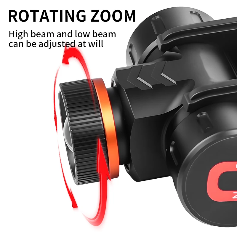 كشافات LED مقاومة للماء SY-5846 850LM مصباح أمامي قوي مع دوران تكبير من النوع C قابل لإعادة الشحن لأعمال الصيد والتخييم