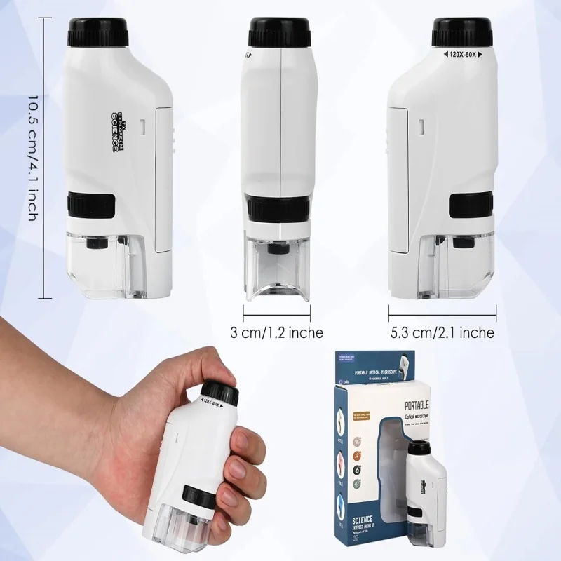 مجهر صغير محمول للجيب للأطفال 60x-120x LED مضاء يده مجهر طالب العلوم تجربة المعدات مجموعة هدية #6