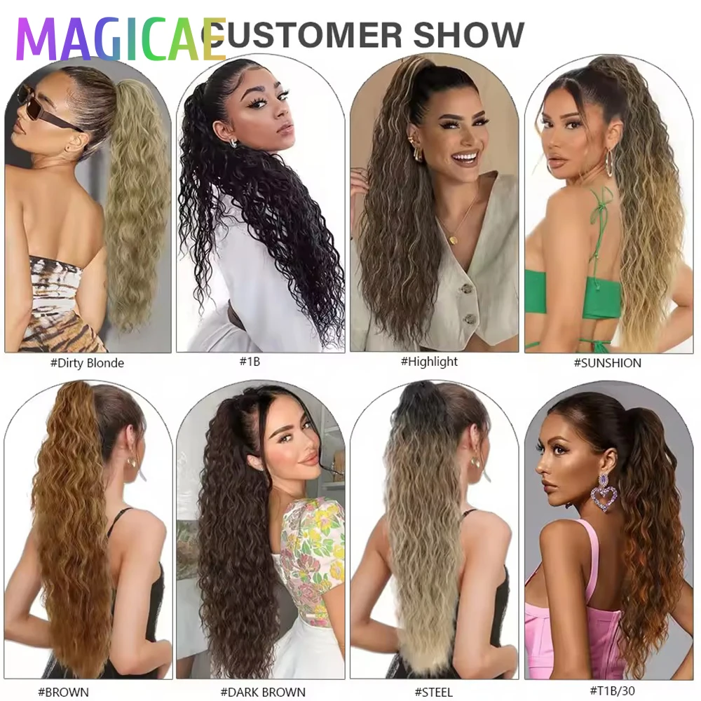 28 بوصة أشقر 27/30 ذيل حصان تمديد 180 جرام ألياف صناعية مقاومة للحرارة أومبير 613 مشبك موجة الجسم المائي البني في