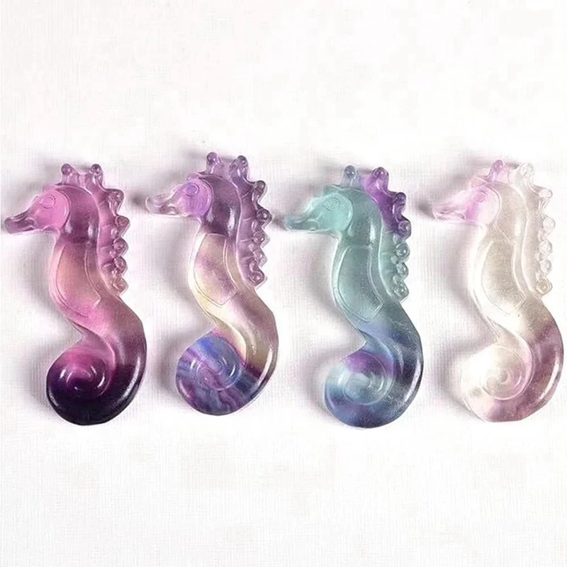 1Pc Random Natural Rainbow Fluorite Seahorse Hippocampus Quartz Healing Carved Carving Crafts Animal Stone Gift Crystal