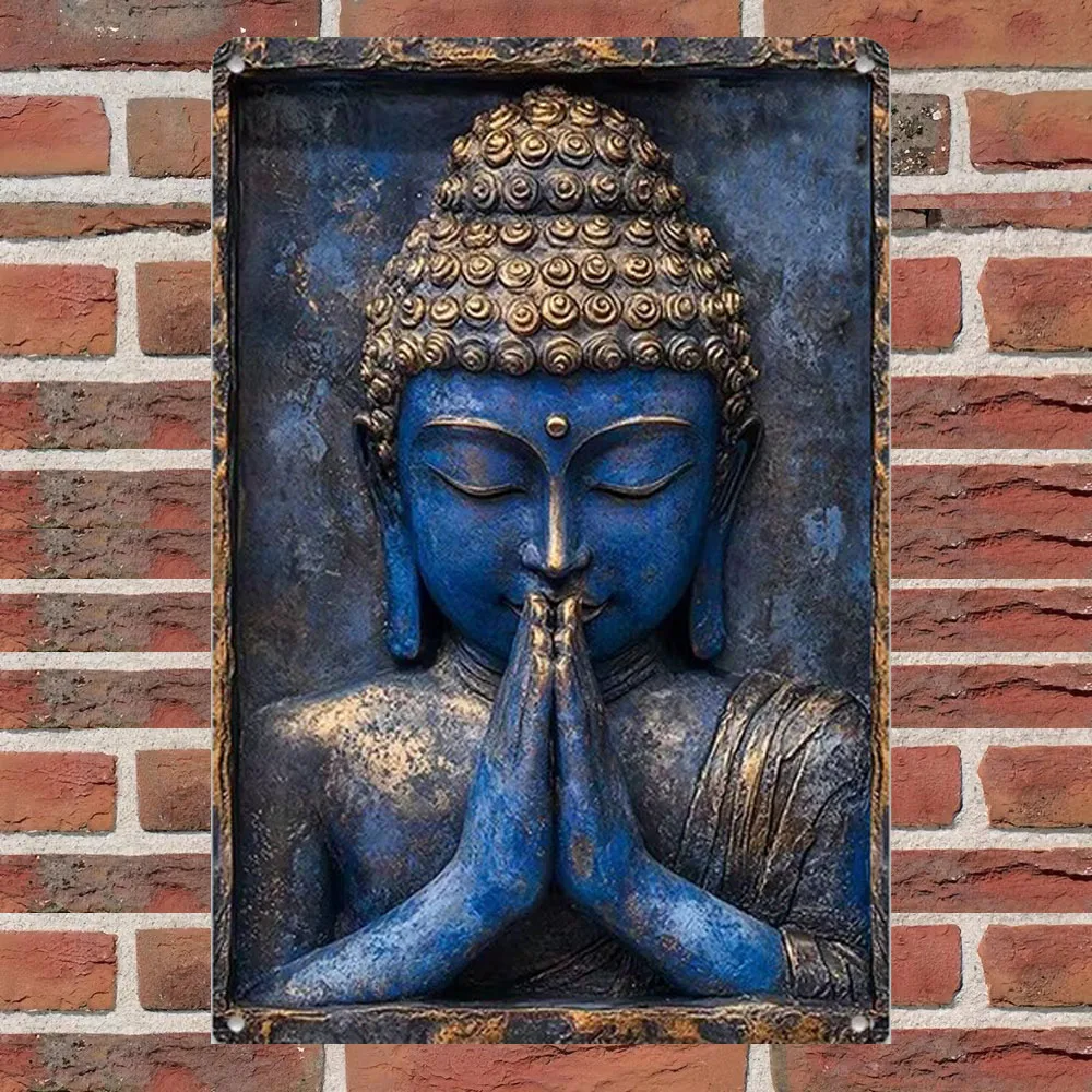 Bring a Touch of Zen to Your World: 1PC 8x12inch Blue Buddha Statue Sign, Great for Yacht Interiors, Living Rooms, and Gyms