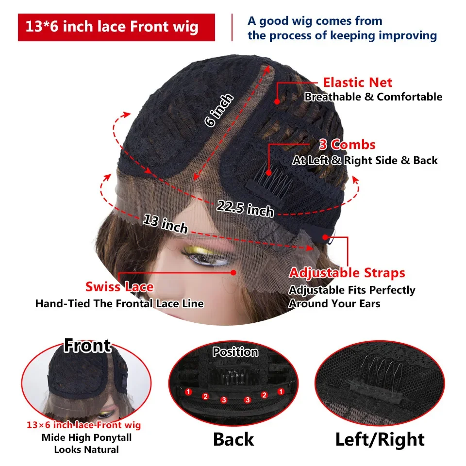 Lekker التخليص تمييز براون قصير متموج بوب C جزء الدانتيل الجبهة 100% باروكة من شعر طبيعي للنساء البرازيلي شعر ريمي غلويليس الباروكات #6