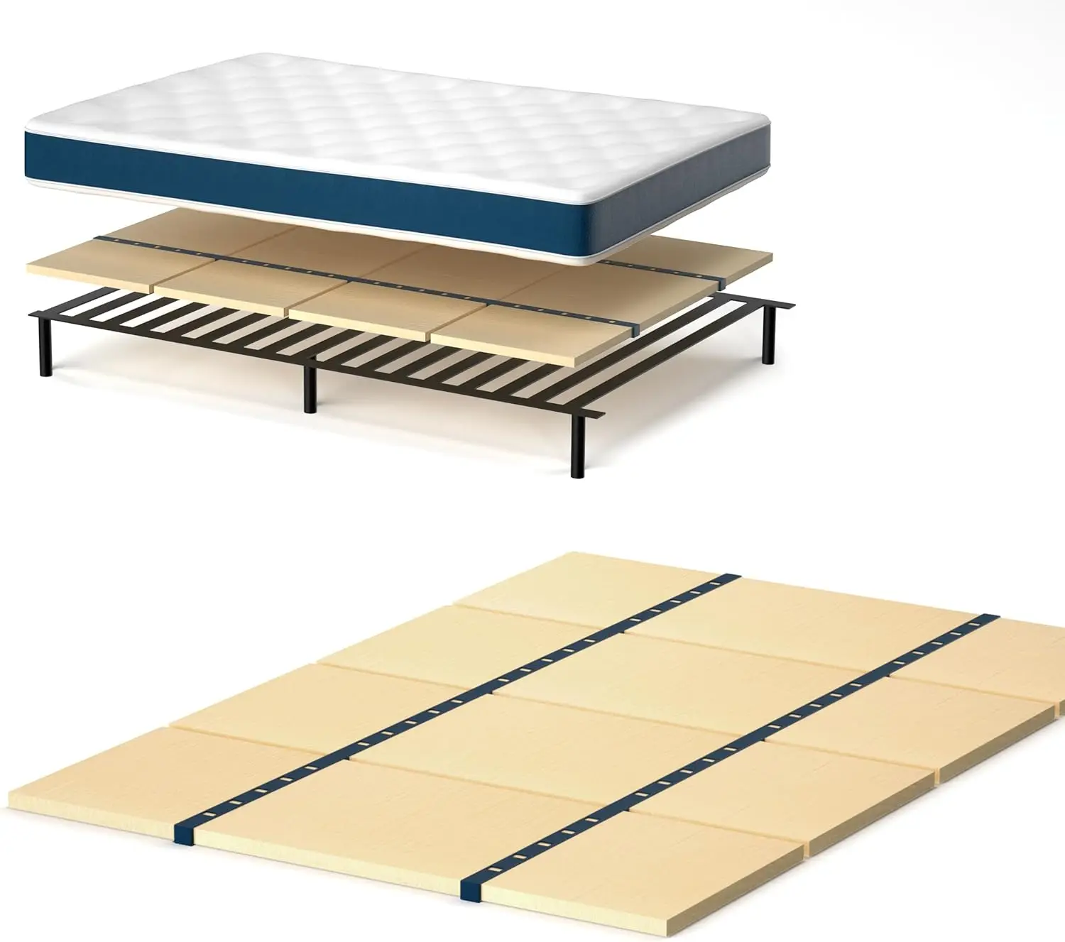 

Queen Bunkie Board, Folding Bed Plate Support, 64 x 57 in, Blue, Brown