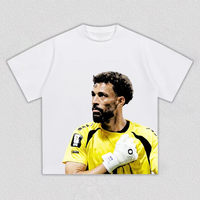 2026 Fashion Men Vintage Football Goalkeeper Portrait Print T Shirt Casual Loose Short Sleeve Tops Summer Streetwear Cotton Tees