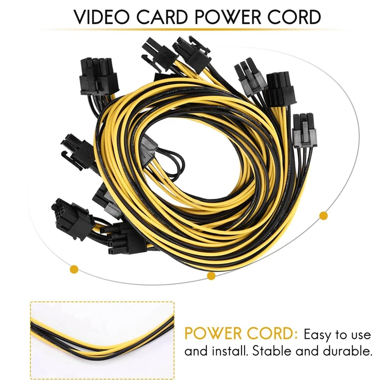 6 ชิ้น 6 ขา PCI-E ถึง 8 Pin (6 + 2) PCI-E (ชายชาย) GPU สายไฟ 50 ซม. สําหรับภาพการ์ด mining Server Breakout Board