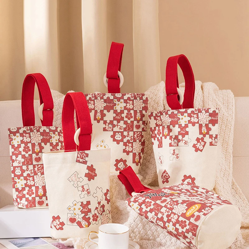 กระเป๋าถือผ้าใบขนาดเล็กลายตัวต่อจิกซอว์กระเป๋าโท้ทกระเป๋าถือพกพาได้กระเป๋าช้อปปิ้งเป็นมิตรกับสิ่งแวดล้อมกระเป๋าใส่ข้าวกลางวันขนาดเล็ก