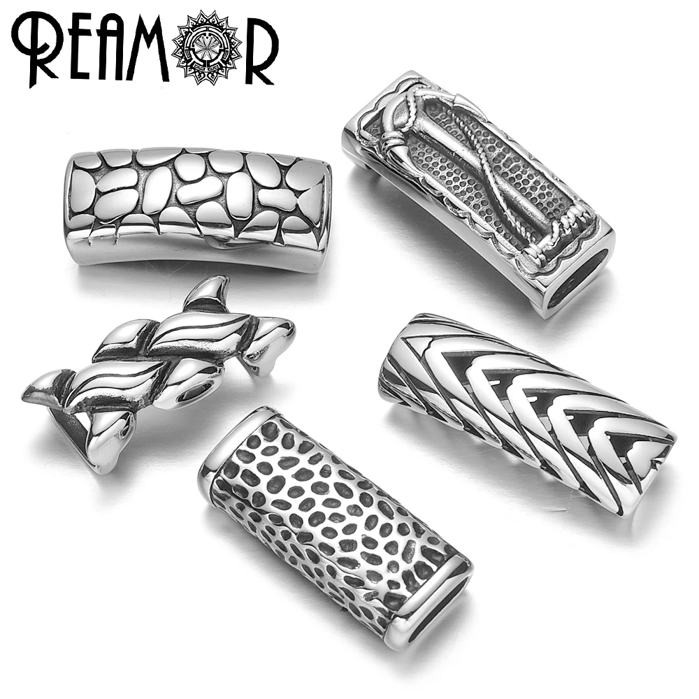 REAMOR 316l Stainless steel Intertwined Charm Beads 12*6mm Big Hole Beads for Flat Leather Bracelets Jewelry Making DIY Beads