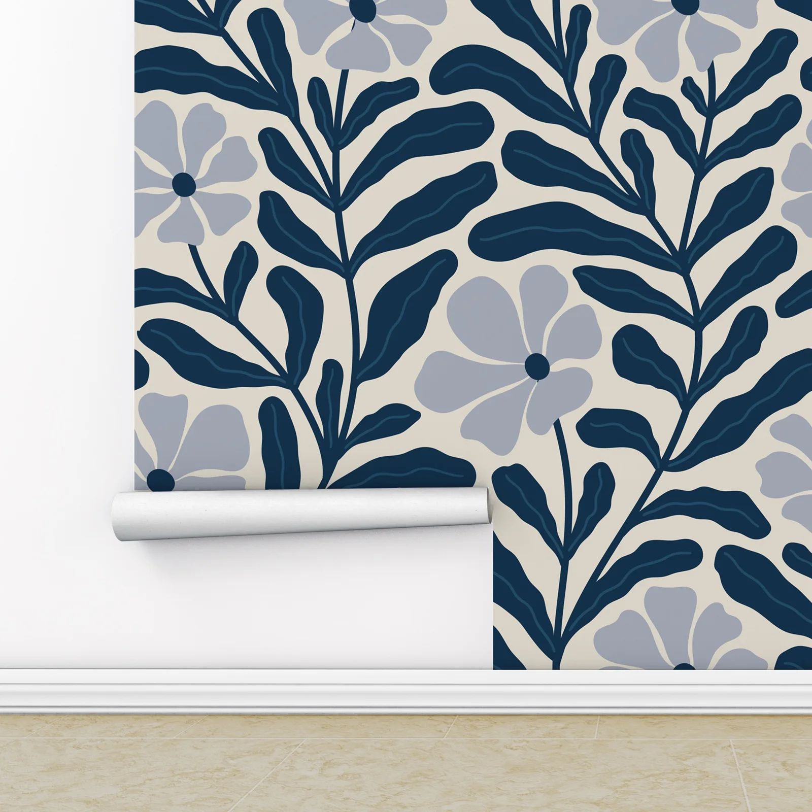 花の形をした抽象的なネイビーブルーの壁紙,家の装飾のための粘着性の壁紙,壁の芸術,カスタムサイズと色