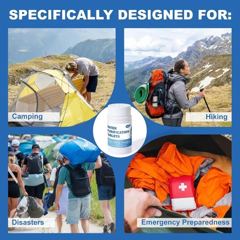 2 Bottles 200 Count Portable Water Purification Tablets, Designed for Traveling Families & Campers, Travel Size Water Tablets Treat Up To 13.21 Gallons of Water, Safe Drinking Water for Road Trips, Beach Days & Family Use
