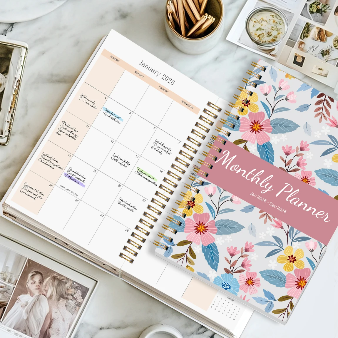 2026 A5 Monthly Planner,Floral Cover,Academic Agenda with Notes&To Do List,Perfect for Productivity,Time Management,Great Gift