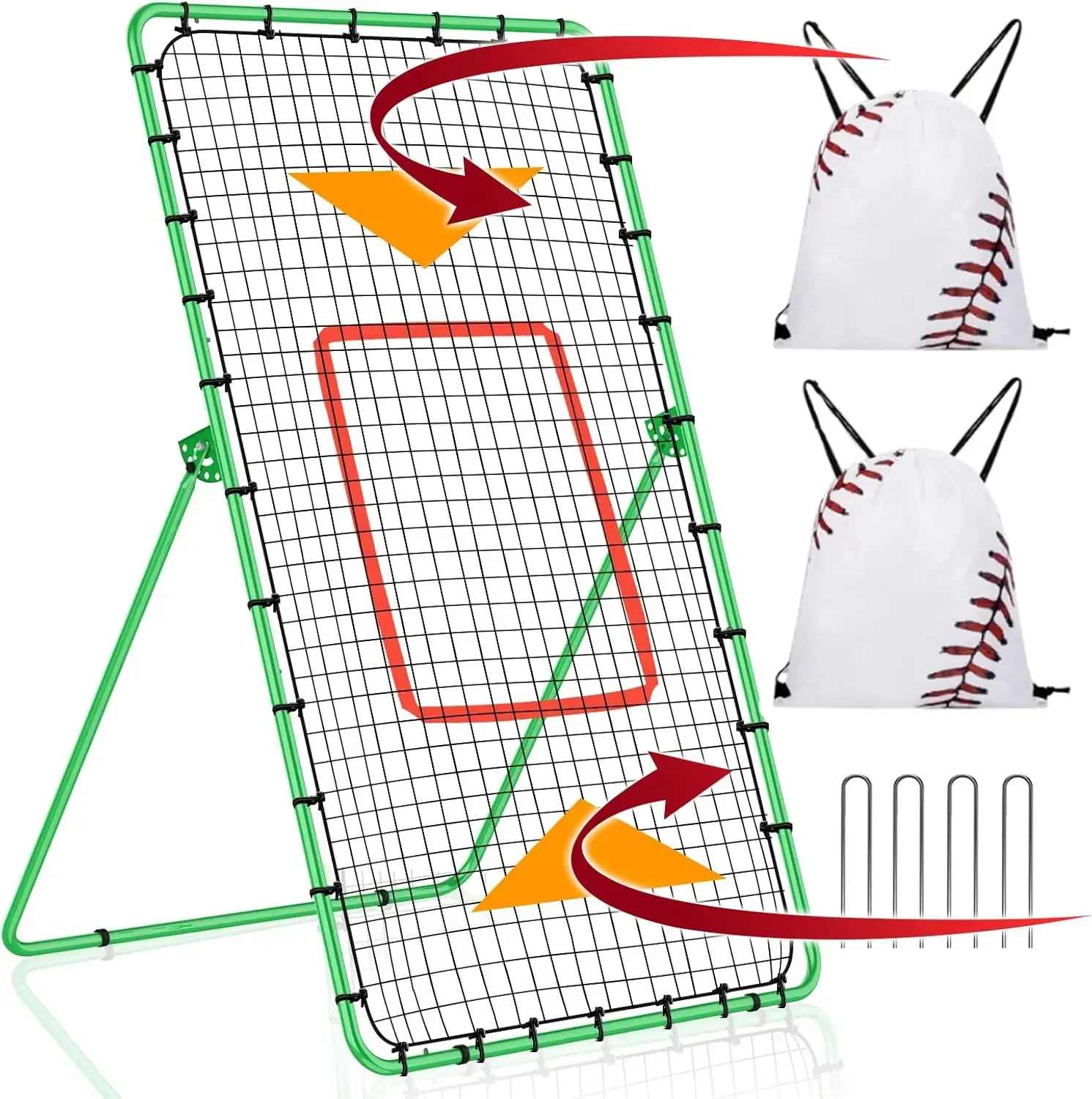 [3-in-1] Pitch Back Rebounder Practice Net, 6x4 FT Adjustable Bounce Back Return Net for Volleyball Softball Lacrosse Soccer Ba