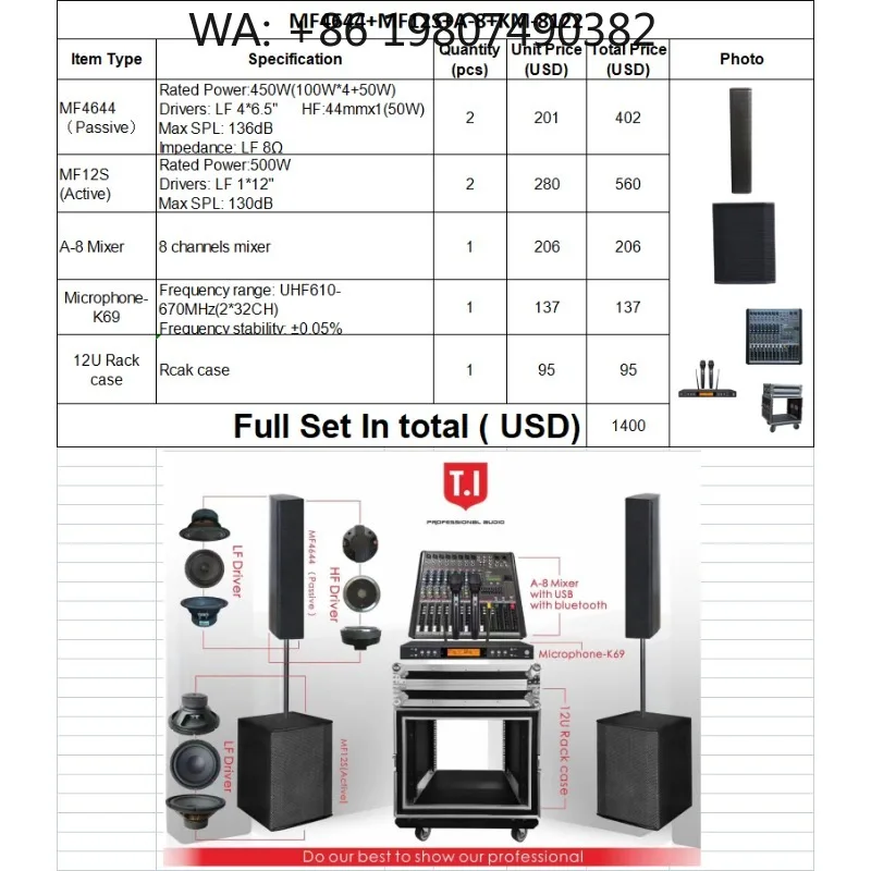 Dual 15 Inch Two-Way Portable Column Speaker, Passive Full Range PA System for Indoor Outdoor Stage Use
