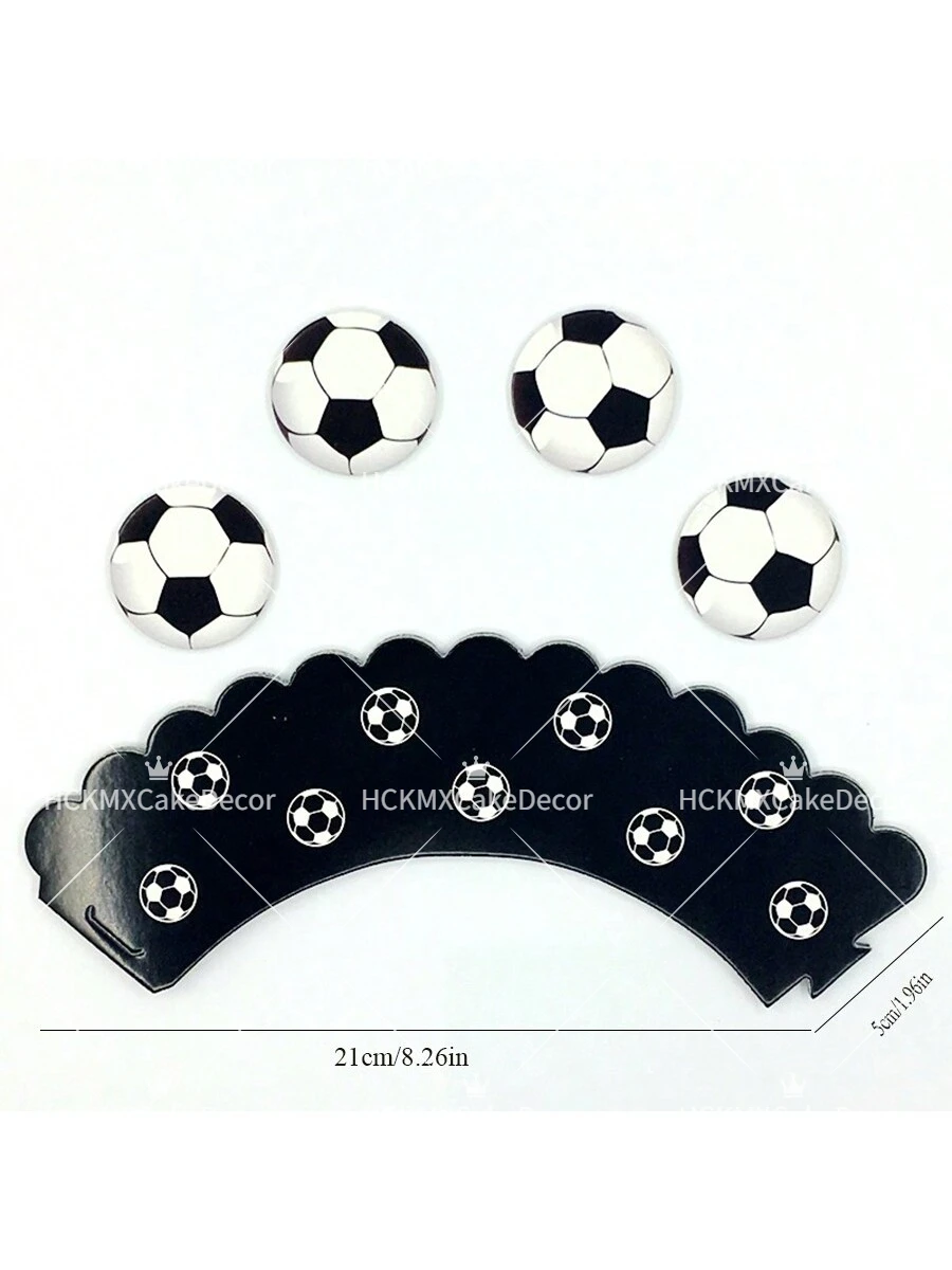 24 Stück/Set Fußball-Cupcake-Topper Schwarz-Weiß Fußball-Deko für Sport-Themen-Geburtstagsfeier Babyparty-Dekorationen – Detail 2