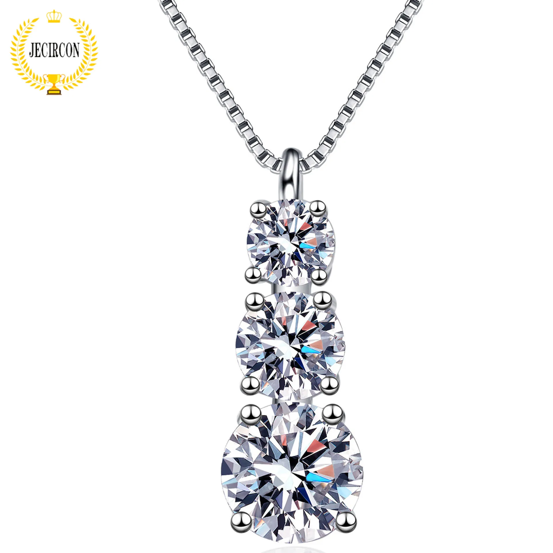 

JECIRCON 925 Sterling Silver Plated PT950 Gold Necklace for Women 3 Stone 1.8 Carat Moissanite Pendant Clavicle Chain Jewelry