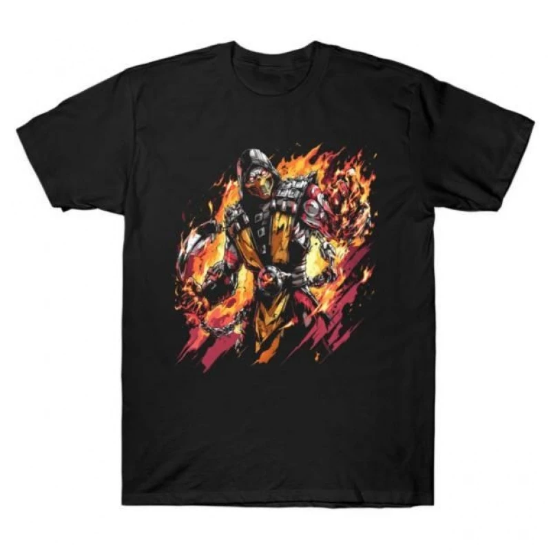 Scorpion Fiery Video game Mortal Kombat Gift tee for gamer 100% cotton Men's Short Sleeve Graphic T-Shirt All size tops S-6XL
