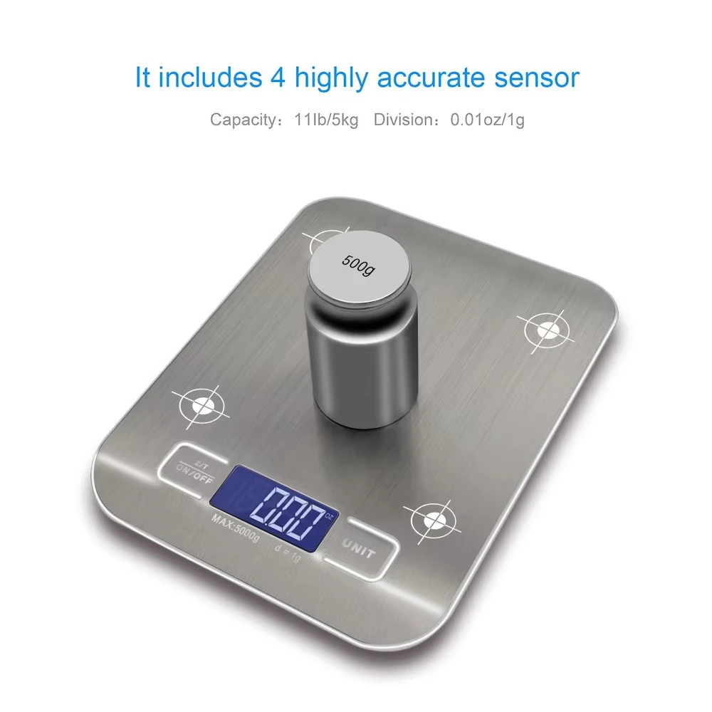5kg/10kg 1g Portable Kitchen Scale Coffee Electronic Scale Stainless Steel Surface LCD Backlit Kitchen Food Scales Weighing Tool image 4