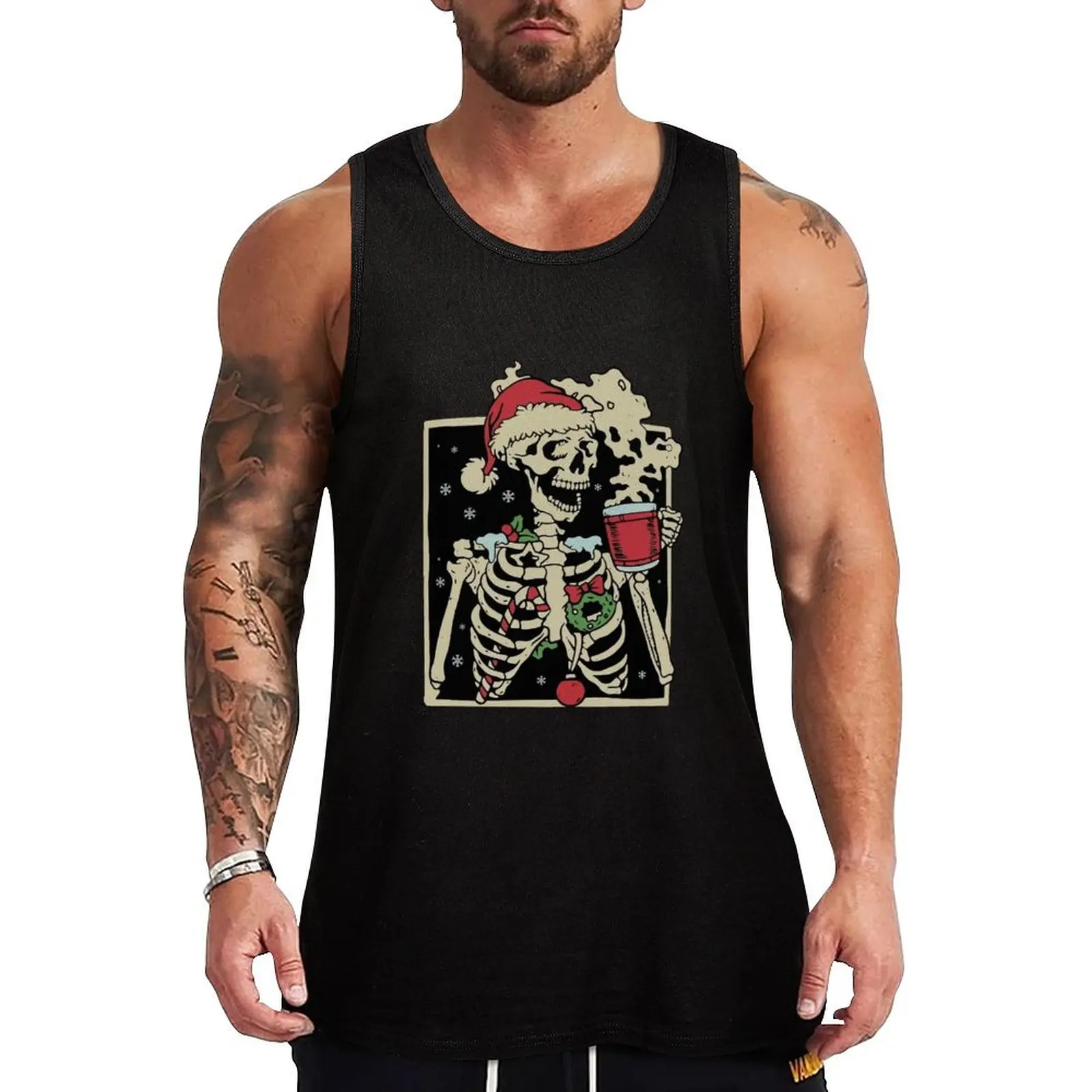 

Dead Inside Skeleton Christmas Sweatshirt, Sarcastic Christmas Coffee Shirt Merry Christmas Shirt Coffee Lover Gift Fal Tank Top