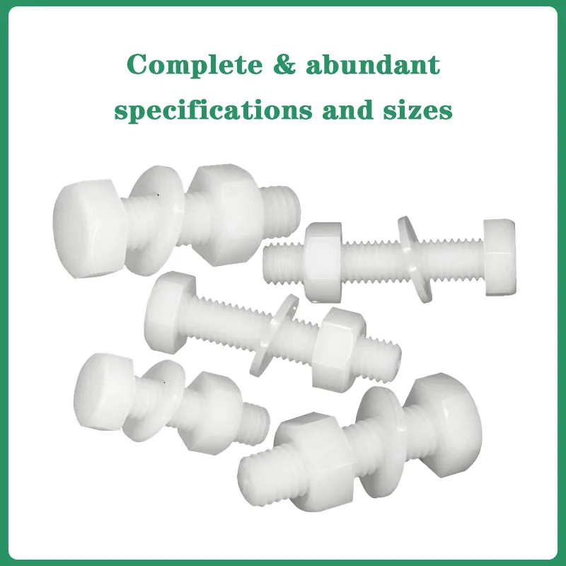 Immagine 5: Set di Viti a Testa Esagonale Esterna in Nylon Bianco, Dadi e Rondelle M3 M4 M5 M6-M14, Bulloni Esagonali in Plastica per Isolamento Termico/Elettrico