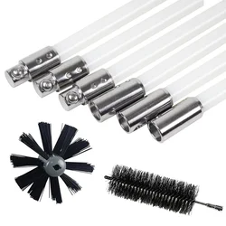 3/6pc Rotary Chimney Brush Long Handle Flexible Rod For Chimney Dryer Pipe Fireplace Inner Wall And Roof Cleaning Tools 60/100cm