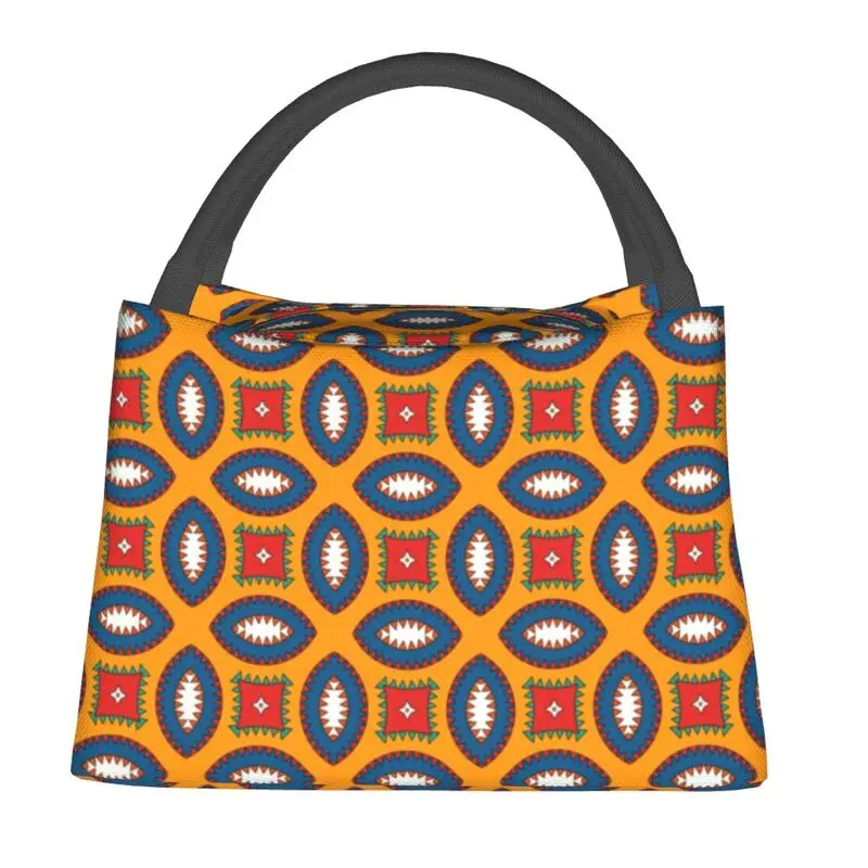 Colorful African Ankara Pattern Thermal Insulated Lunch Bags Women Geometric Lunch Container for Office Outdoor Meal Food Box