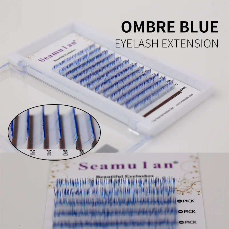 Seamulan Ombre Blue Purple Pink Green Purple Black Color Eyelash Extension Faux Mink Gradient White False Lashes Extension