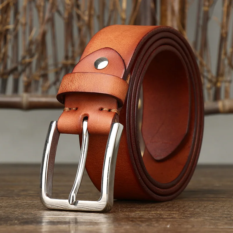 

3.8CM Wide Stainless Steel Pin Buckle Cowhide Belt Men's Genuine Leather Retro Simple Fashion Trend Versatile Casual Belts