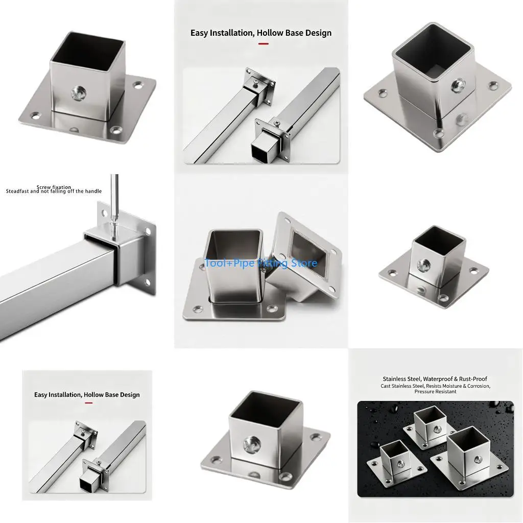 F92B Stable Stainless Steel Square Tube Mounting Plate Rustproof Square Tube Mounting Flanges for Heavy Duty Use