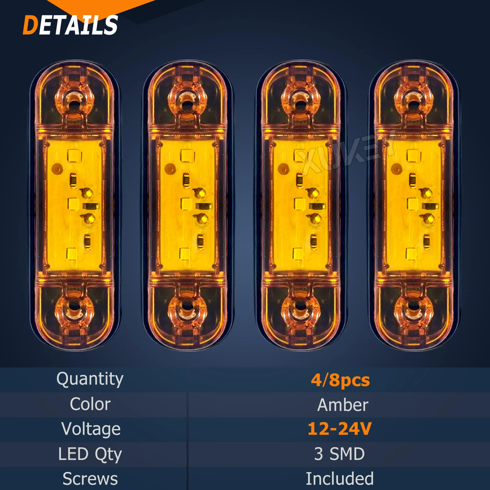 4/8x 3SMD Amber Truck Side Position Marker Light LED Clearance Lamp 12V 24V Truck Parts Accessories Tractor Transporters Caravan