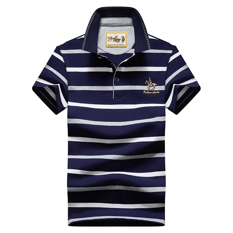 Fashion Flip Collar Business Affairs Polo Shirts Man Thin Style Pure Cotton Stripe T-Shirt Summer New Elastic Short Sleeve Man