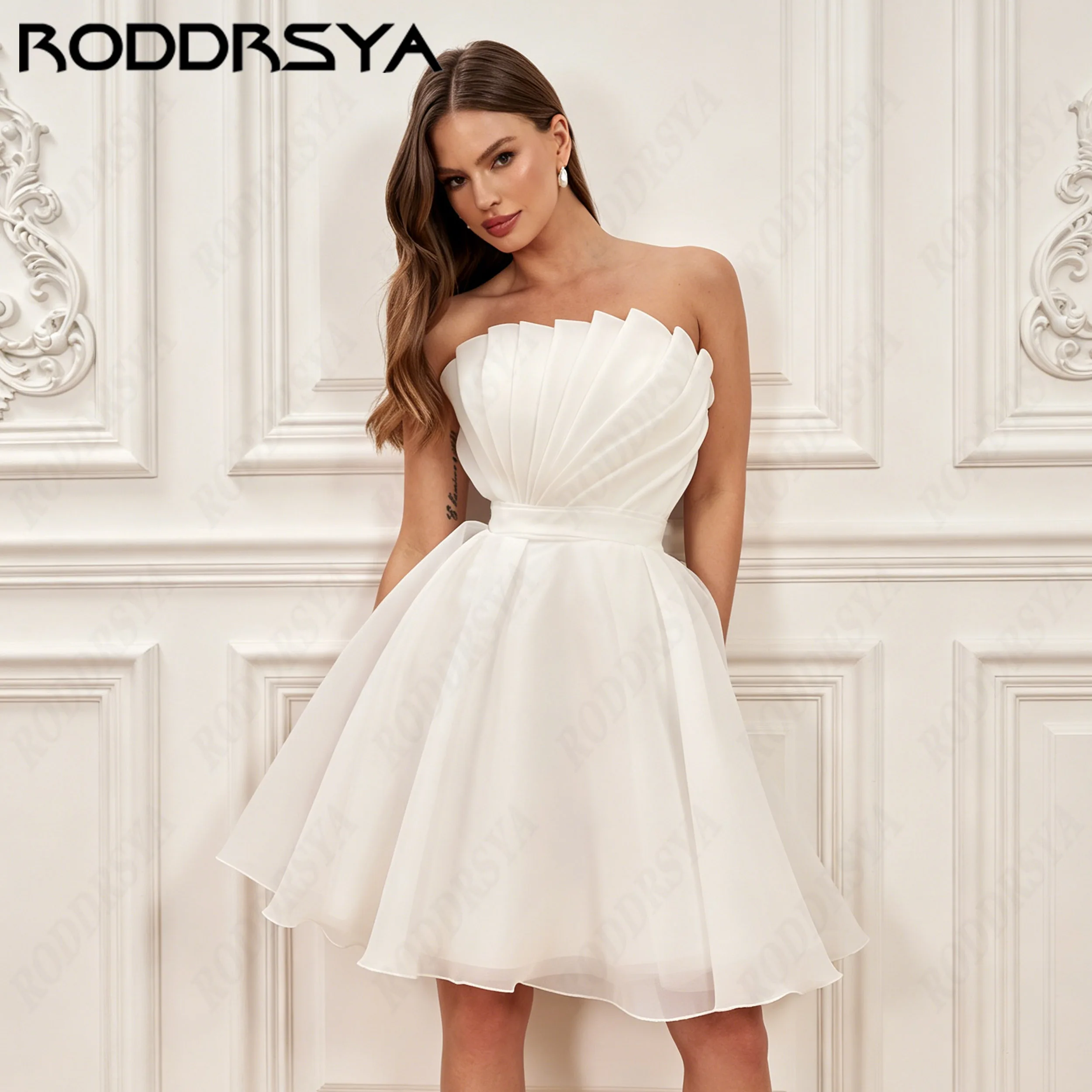 RODDRSYA Minimalist Organza A-Line Wedding Dress For Women Bridal Mini Scalloped Prom Gown Lace Up abito da sposa Personalized