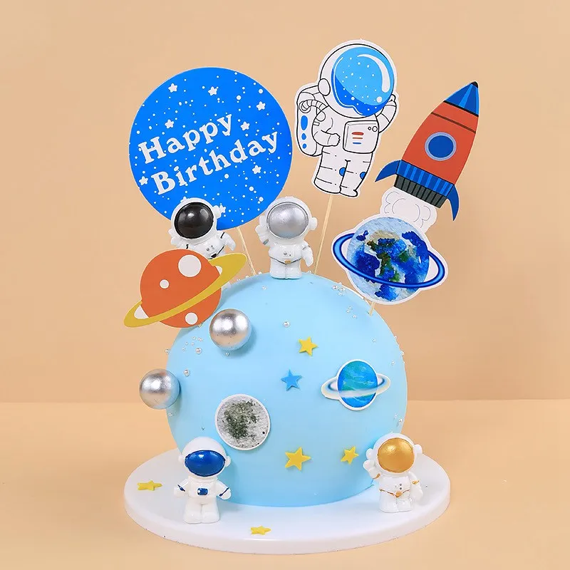 Space Theme Astronaut Birthday Cake Decorations Space Dream Boy Baby Shower Party Cake Baking Kids Planet Theme Party Supplies