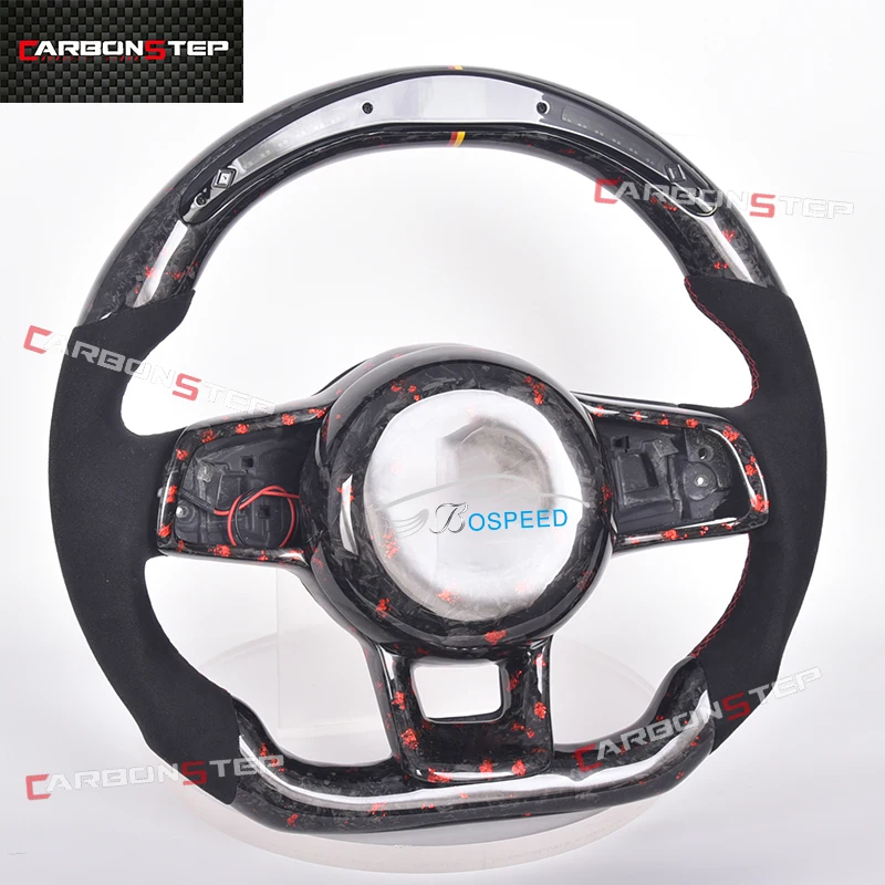 

For Volkswagen VW Golf Golf 7 5 6 8 R GTI MK7 MK5 MK6 MK2 Passat B6 GTD Variant Suede Forged Carbon Fiber LED Steering Wheel