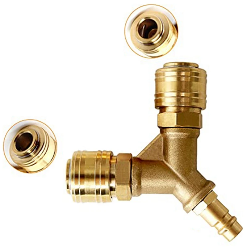 Brass Compressed Air Distributor 2 Way With Couplings Air Hose Quick Connect Distributor Y Distributor Air Distributor